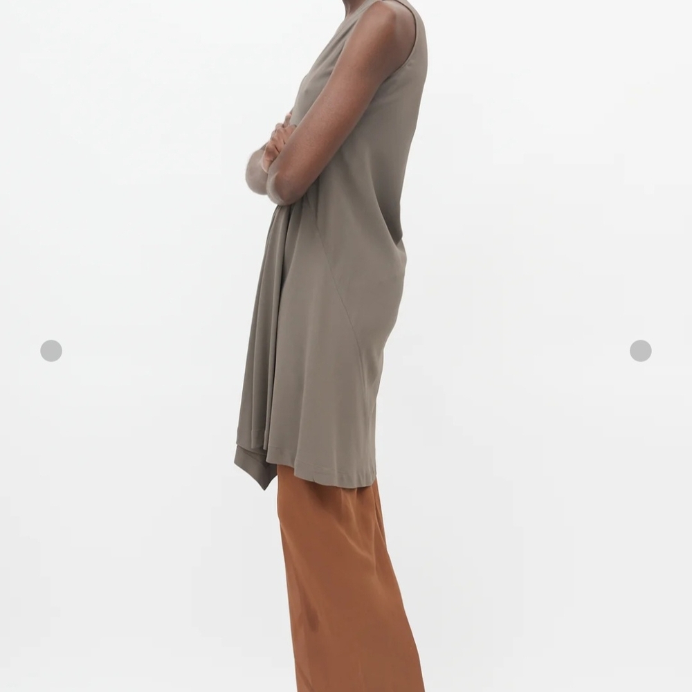 Rick Owens Chic Taupe Sleeveless Draped Dress Flowy Size M/6 - Picture 8 of 11
